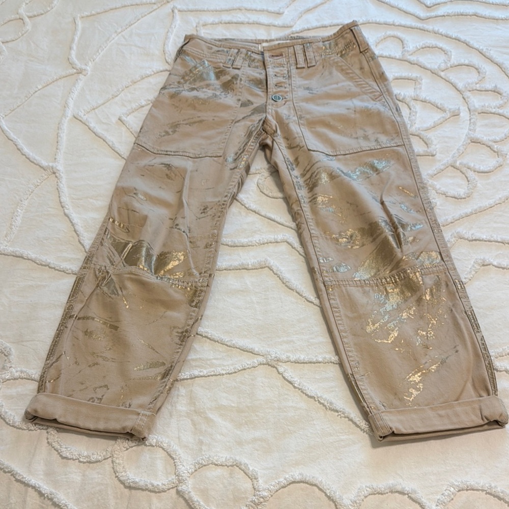 Anthropologie Wanderer Straight Leg Pants with Gold Accents